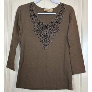 Wrangler Women's Western 3/4 Sleeve top shirt blouse Cowgirl Cowboy‎ Sz S